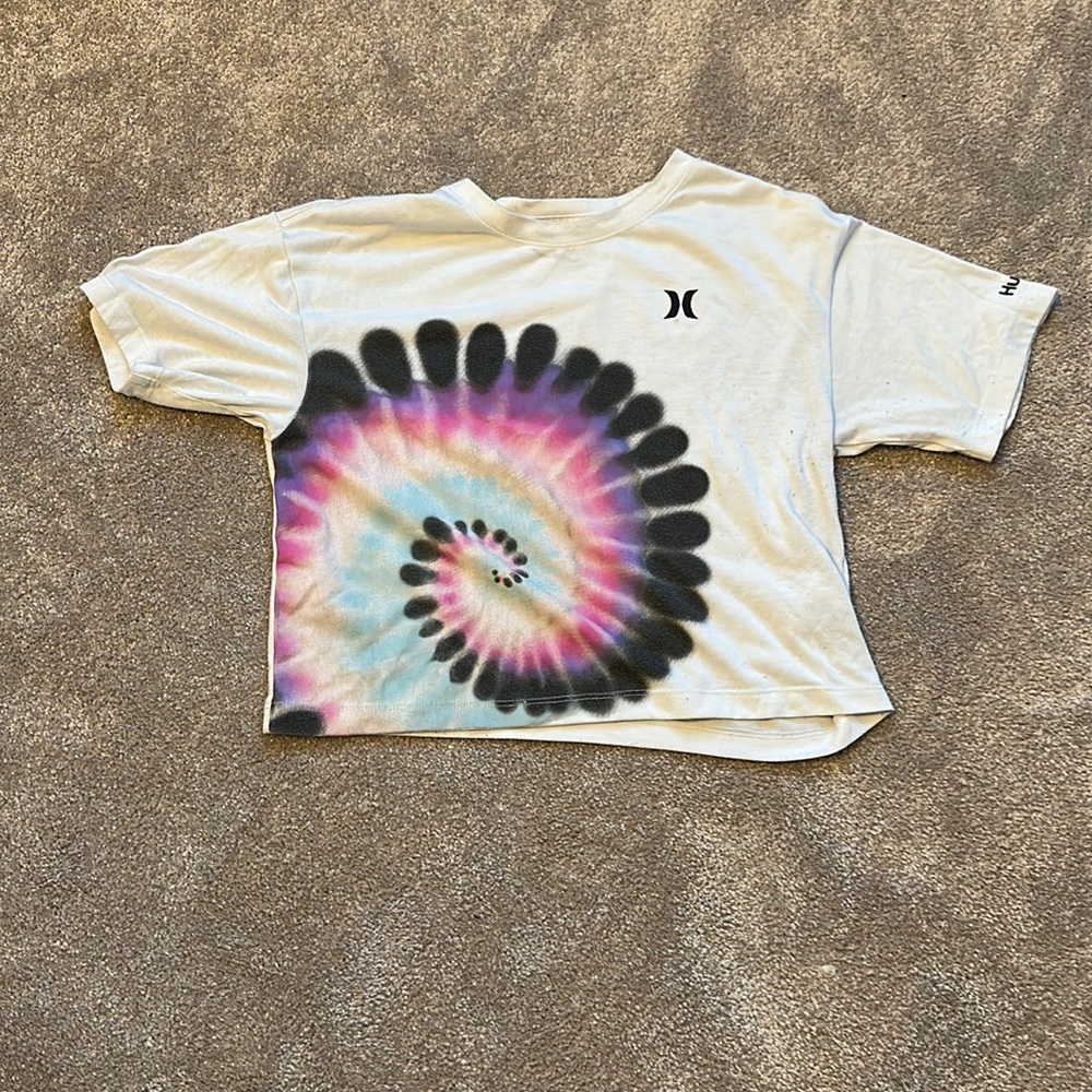 Preteen/kids crop top t shirt Hurley symbol (white purple pink)
